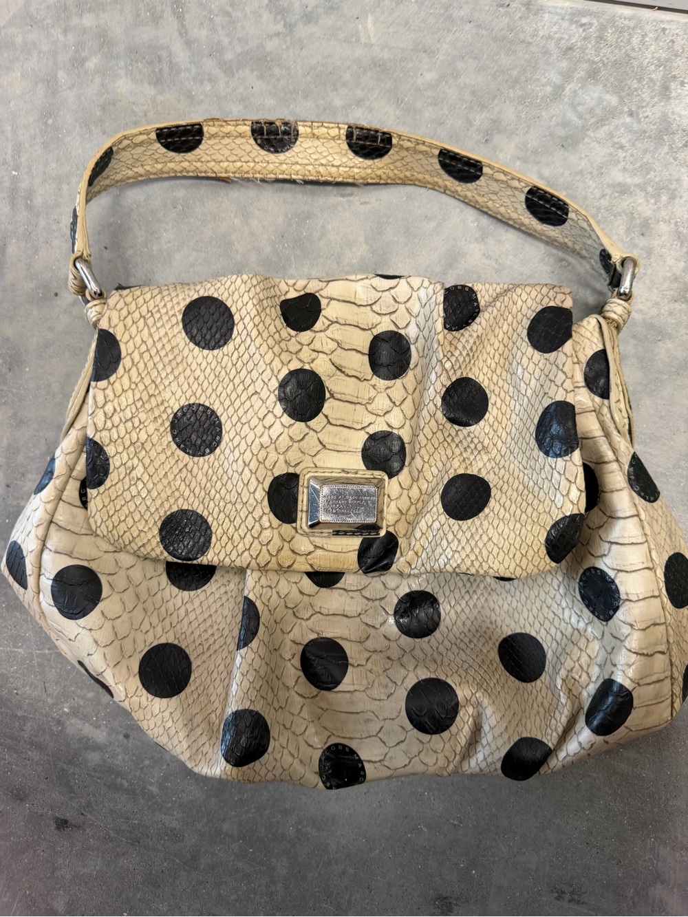 Marc Jacobs Beige Shoulder Bag with Black Polka Dots